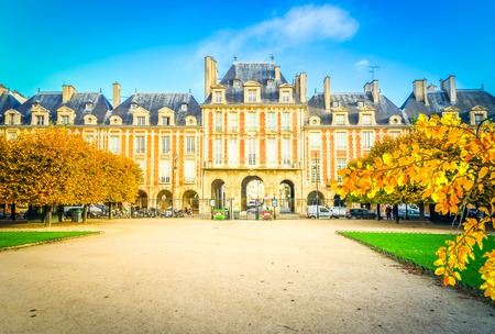 view of faous Place de Vosges at fall, Paris, Franceの写真素材