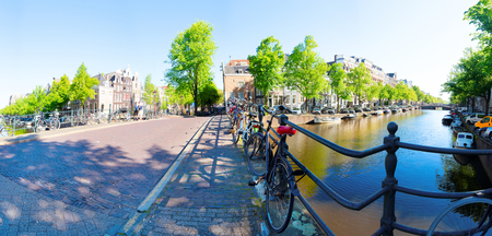 panorama of the historical houses of Amsterdam Netherlands, canal ring landmark in old european city, Amsterdamの写真素材