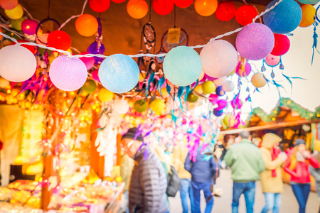 Christmas market kiosks in Berlin, Germany, retro tonedの写真素材