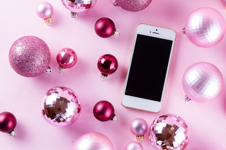 Christmas mock up with white on pinkの写真素材