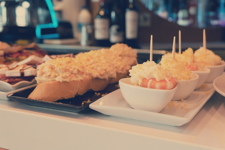Pinchos, trditional spanish basque snacs dish, retro tonedの写真素材