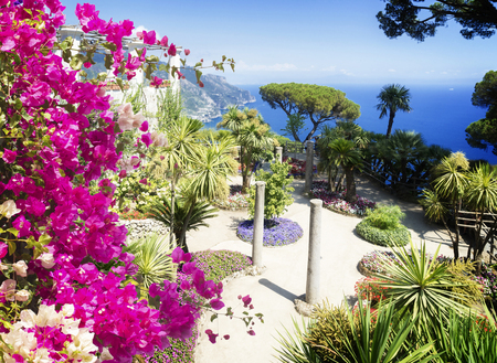 Ravello village with flowers, Amalfi coast of Italyの写真素材
