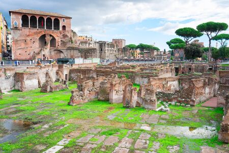 Forum - Roman ruins with column of Trajan, antique Rome, Italyの写真素材