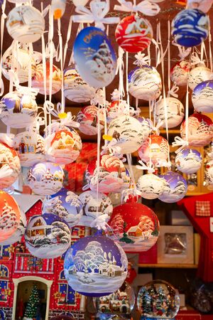 Christmas market kiosk - traditional hanging festive christmas tree decorationsの写真素材