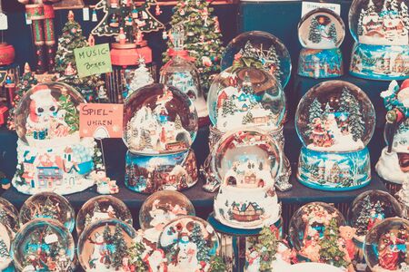 Christmas market kiosk details - traditional austrian festive snowballs, retro tonedの写真素材