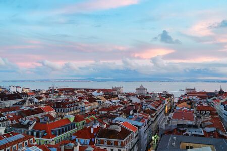 view of Lisbon over old town quarters at sunset, Lisbon Portugal