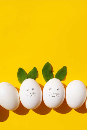 Easter scene with white eggsの写真素材