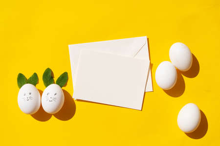 Easter scene with white eggsの写真素材