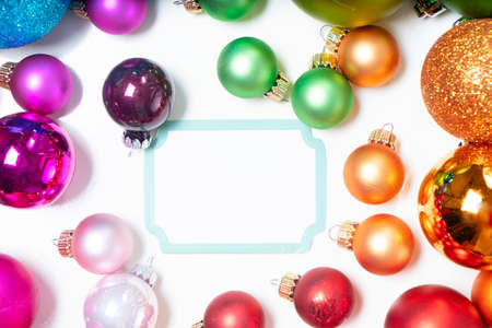 Colorful christmas lifestyle - multicolored rainbow christmas decorations with copy space