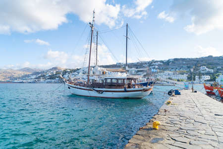 fishing boats of Mykonos island, Greece at summerの写真素材