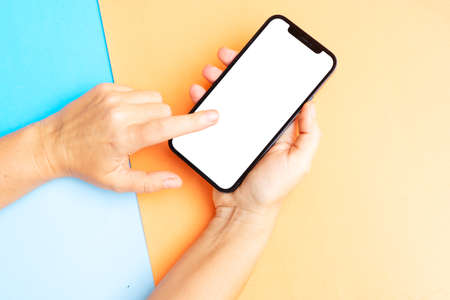 Modern phone mock up with empty screen for copy spaceの写真素材