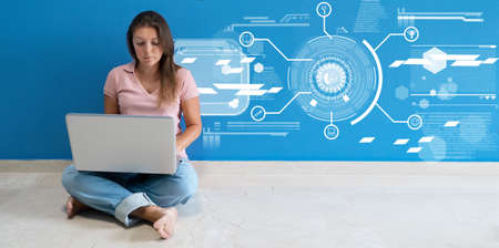 E-learning concept with person working with a laptop