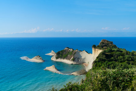 popular beaches of Corfu, scenic Cape Drastis at Corfu island Greeceの写真素材