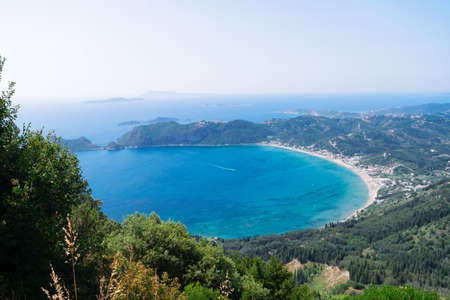 Popular beaches of Corfu. Amazing view at Agios Georgios Pagon beach in Corfu island, Greece