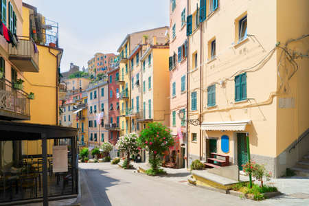 street of Riomaggiore picturesque town of Cinque Terre, Italy