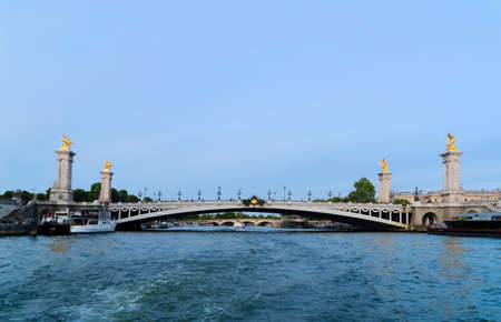 famouse Alexandre III Bridge at blue dusk, Paris, Franceの写真素材
