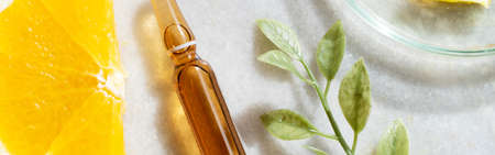 Citrus fruit vitamin c serum oil beauty care, anti aging natural cosmetic, laboratory testing...