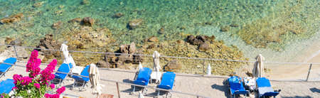 Paleokastritsa beach, small bay and Ionian sea clear water on Korfu, Greeceの写真素材