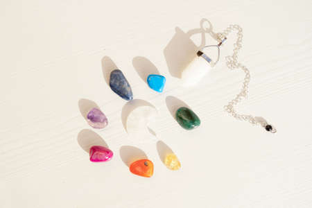 Gemstones minerals stones and obelisks with moon stone. Witchcraft, herbal medicine and healing, Magic healing Rock for Reiki Crystal Ritual, Witchcraft, spiritual esoteric practiceの写真素材