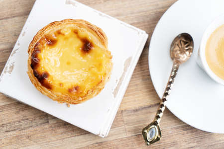 Pasteles de Nata, traditional portugeese sweet tart, top viewの写真素材