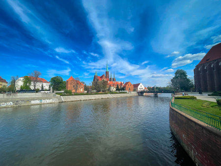 old town of Wroclaw - panorama of island Tumski, Polandの写真素材
