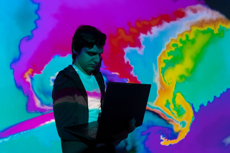 man inside virtual metaverse space, virtual gaming and augmented reality concept