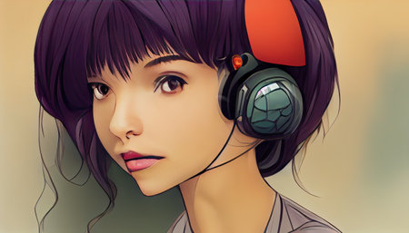 anime style girl in big headphones