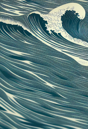 Greate Wave in ocean close up texture, japaneese style illustrationの写真素材