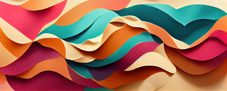Colorful fall vintage paper cut bacground, teal and orange lines, web banner formatの写真素材
