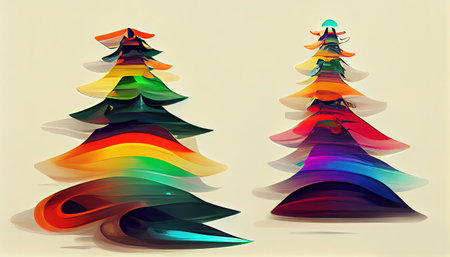 christmas colorful evergreen tree illustration, new year and Cristmas holidays conceptの写真素材