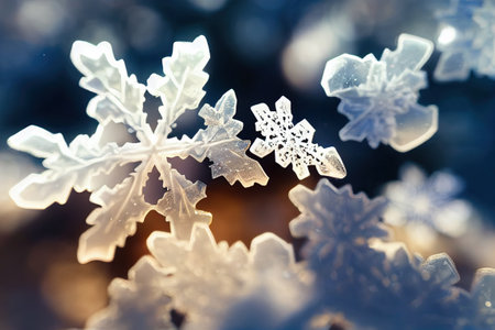 White and blue snowflake close up, winter backgroundの写真素材