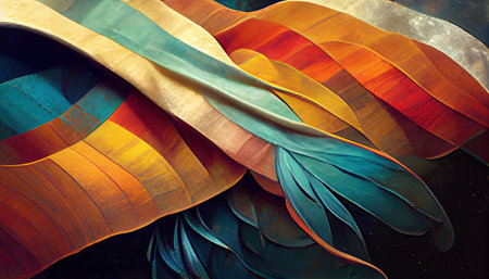 Colorful vintage organic background, teal and orange waves and curves