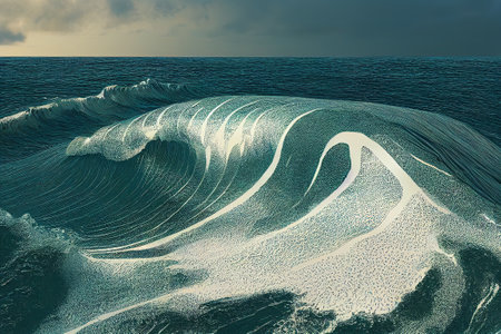 Greate Wave in ocean clear transparent water, japaneese style illustration