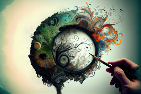 Creativity and art therapy concept, someone hand drawing paintingの写真素材