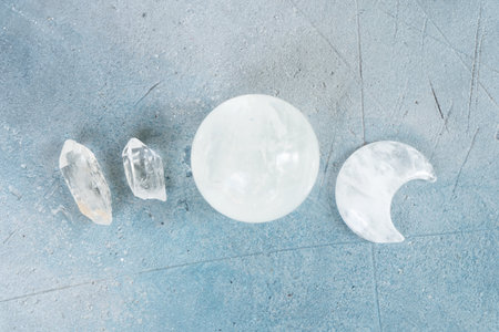 Gemstones minerals stones, moon and and quartz obelisks Witchcraft, herbal medicine and healing, Magic healing Rock for Reiki Crystal Ritual, Witchcraft, spiritual esoteric practiceの写真素材