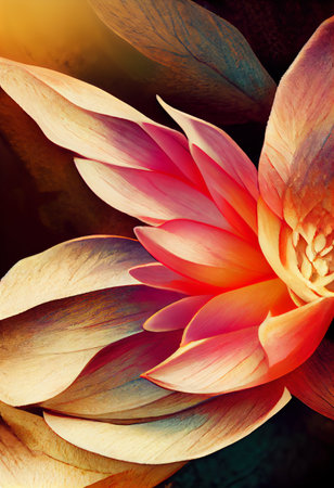 Colorful vintage floral organic background, pink lotos flowerの写真素材