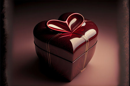 Valentines day background with gift box heart shaped and roses over dark backgroundの写真素材