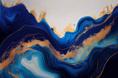 Colorful vintage paint background, blue and golden swirls, web header
