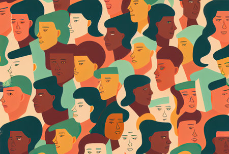 abstract trendy pattern background with human facesの写真素材