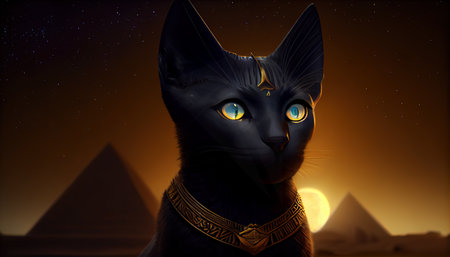Bastet, half woman half cat goddess of ancient Egyptの写真素材