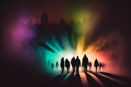 people in universe concept, stars, religion, wonder mystery life walking, ai generativeの写真素材