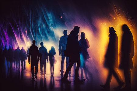 people in universe concept, stars, religion, wonder mystery life walking, ai generativeの写真素材
