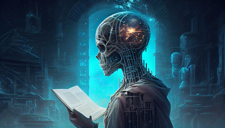 weird ancient science concept, mythology, skulls, history future skeleton, ai generativeの写真素材