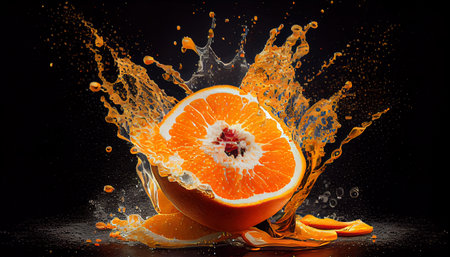 healthy organic food concept, orange fruit juice splash, ai generatedの素材