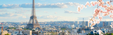 landmarks of Paris, famous Eiffel Tower and Paris roofs, Paris Franceの写真素材
