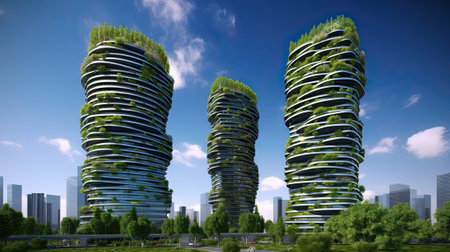 save the green planet, green cities future skyline, created using of AI toolの素材