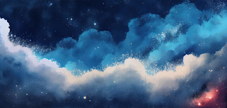 Night sky with clouds and stars, abstract watercolor texture background, illustration, created using ai toolの写真素材