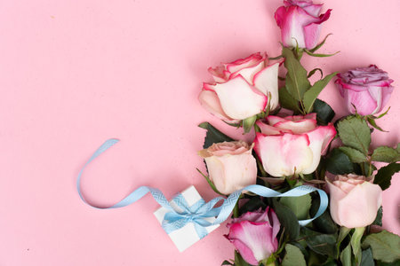 wedding or mothers day background, bouquet over plain pink backgroundの写真素材