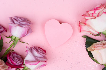 wedding or mothers day background, bouquet over plain pink backgroundの写真素材