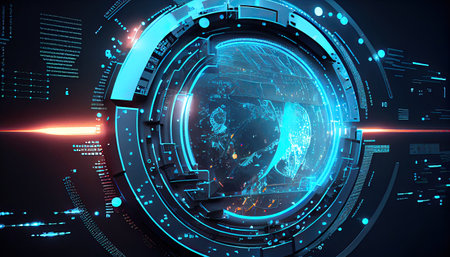 High technology abstract circle background, digital processing, ai generativeの素材